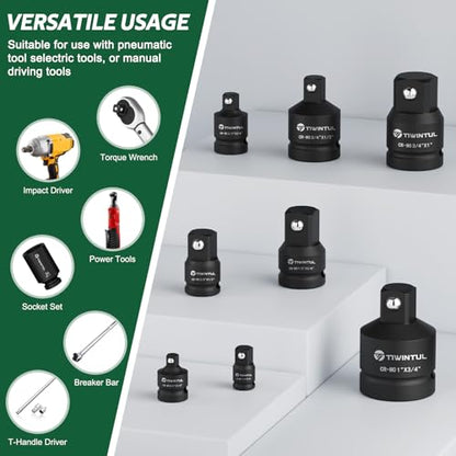 8 Pcs Impact Socket Adapter & Reducer Set, CR-MO, 1/4", 3/8", 1/2", 3/4", 1" Drive Socket Adapter Set with Blow Molded Case for Mechanic, Industrial Repair, Socket, Wrench, Driver Conversions