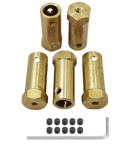 5Pcs 8mm Bore Brass Couplers, Hexagon Motor Shaft Coupling Flexible Connector with Screws and Wrench for Robotics and R/C Car Wheels Tires Shaft Motor - size: 8mm