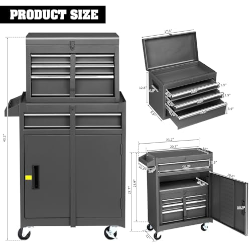 Winado 4-Drawer Rolling Tool Chest, 2-in-1 Large Storage Toolbox, Black - color: Black