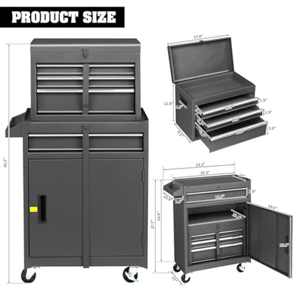 Winado 4-Drawer Rolling Tool Chest, 2-in-1 Large Storage Toolbox, Black - color: Black