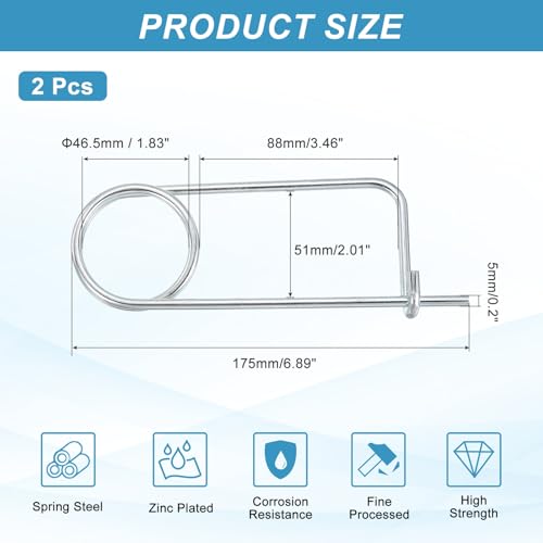 MECCANIXITY 2pcs Steel Brooch Cotter Pins, 0.2x6.89 Inch (5x175mm) Brooch Shape Cotter Safety Spring Pin, Quick Locking Fastener for Garden, Farm, Lawn, Rectangle - size: M5x175mm