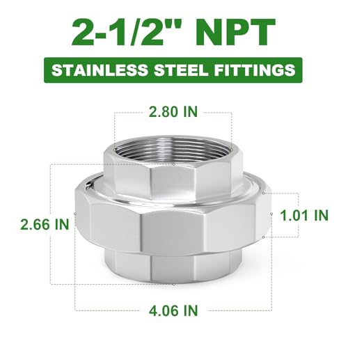 TAISHER 1PCS 304 Stainless Steel Union, 2-1/2" NPT Female Cast Pipe Fitting - size: 2-1/2" FNPT