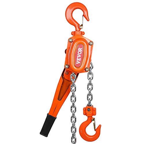 VEVOR Manual Lever Chain Hoist, 1-1/2 Ton 3300 lbs Capacity 10 FT Come Along, G80 Galvanized Carbon Steel with Weston Double-Pawl Brake,Auto Chain Leading & 360° Rotation Hook, for Garage Factory Dock - size: 1-1/2 Ton 10FT