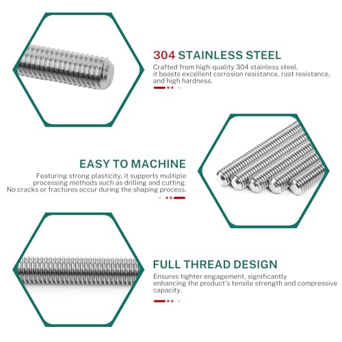 5Pcs Fully Threaded Rod & Studs, M6 x 100mm Long Threaded Screw, 1mm Thread Pitch, 304 Stainless Steel Right Hand Thread Bar Studs for Furniture Machinery Assembly - size: M6 x 100mm