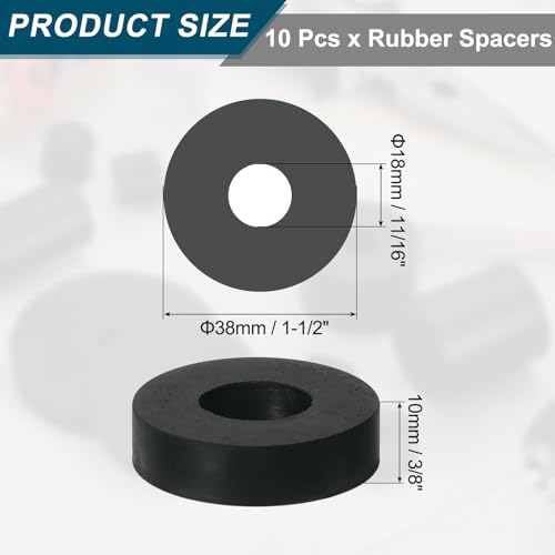 uxcell 10Pcs Thick Rubber Spacer, 1-1/2 Inch OD x 11/16 Inch ID x 3/8 Inch Thickness Round Rubber Bushings Anti Vibration Flat Spacer Washers for Home Industrial Machinery - size: 1-1/2 Inch OD x 11/16 Inch ID x 3/8 Inch T