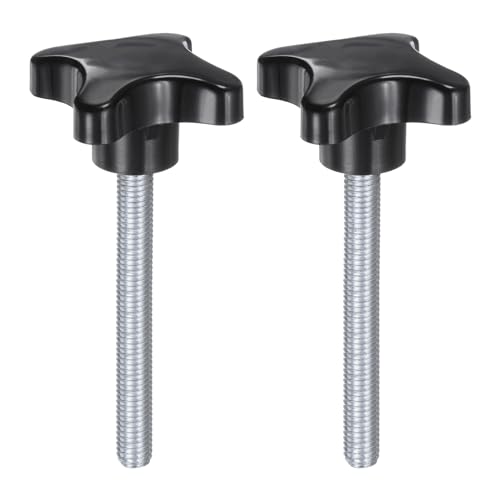 HARFINGTON 2pcs Star Knobs M10 x 80mm Male Thread Plastic 4-Star Stud Knob Hand Tightening Clamping Screw Replacement Threaded Handle, Black - size: M10 x 80mm