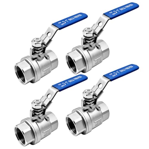 4 Pack 1" NPT Ball Valves, 304 Stainless Steel High Flow Full Port Valve, NPT Female Shut Off Valve with Locking Handle, 1000 WOG for Water, Oil & Gas Transfer - size: 1inch