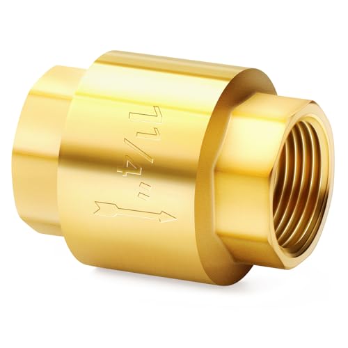 ChillWaves Brass In-Line Spring Check Valve 1-1/4" NPT Female Thread, One-Way Non-return Vertical Check Valve for Backflow Prevention(1-PACK) - size: 1-1/4" FNPT