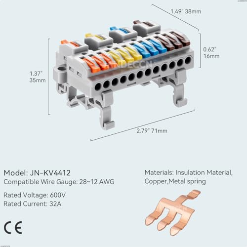 4Pcs DIN Rail Terminal Blocks 28-12AWG Wire Splitter, 4 in 12 Out - size: 4 in 12 out