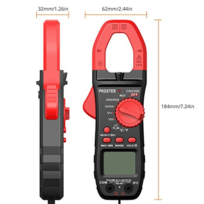 Proster Clamp Meter 2000 Counts TRMS, AC Current Clamp Multimeter - color: Red, size: 2000Counts