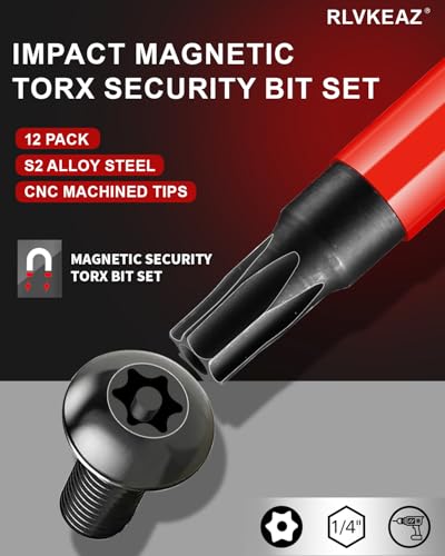 12-Piece Security Torx Bit Set, 3-Inch, Impact Magnetic T5-T40 Bits - style: 12-PCS Impact Security Torx Bit Set (T5-T40), 3-Inch Long S2 Steel Tamper-Proof Star Bits Set