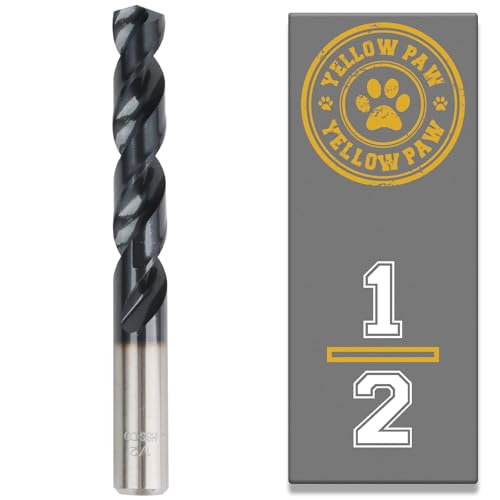 Yellow Paw 1/2 Inch Drill Bit for Metal - Industrial Grade M35 Cobalt with TiAIN Coating - 1/2" Diameter & 6" Length - 4" Working Length - 135 Degree Split Point - size: 1/2 in