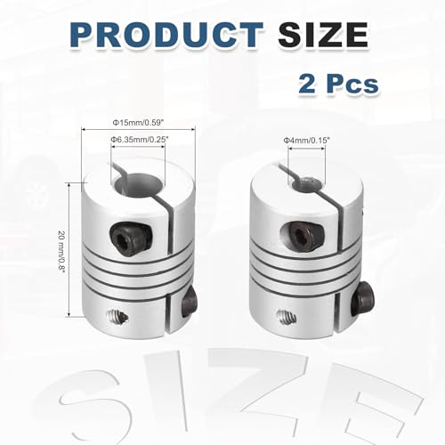 MECCANIXITY 2 Pcs 4 to 6.35mm Flexible Shaft Coupling 20mm L 15mm Dia - size: 4 to 6.35mm