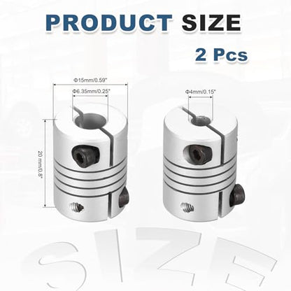 MECCANIXITY 2 Pcs 4 to 6.35mm Flexible Shaft Coupling 20mm L 15mm Dia - size: 4 to 6.35mm