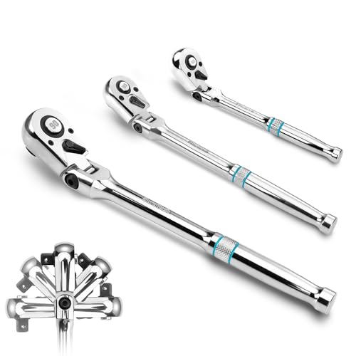 DURATECH 3-Piece Flex-Head Ratchet, 90-Tooth Quick-Release Ratchet Wrench - size: Combo Kit(Polished)