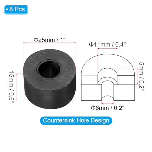 PATIKIL Rubber Spacer, 8 Pcs Rubber Anti Vibration Foot Pad Bumper 1" OD 0.2" ID Count Sink Hole Washer Round Neoprene Bushings Spacer for Air Compressor Machinery Generator Car Black - size: 1" OD x 0.2" ID