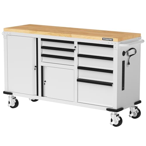 WORKPRO 62" x 20" Rolling Tool Chest, 7-Drawer & 2-Door - color: White, size: 62" x 20"(7-Drawer & 2-Door)