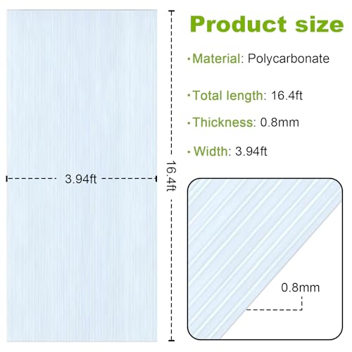 16.4×3.94ft Polycarbonate Roofing Sheet Roll 0.8MM Clear Roof - size: 16.40 ft×3.94 ft