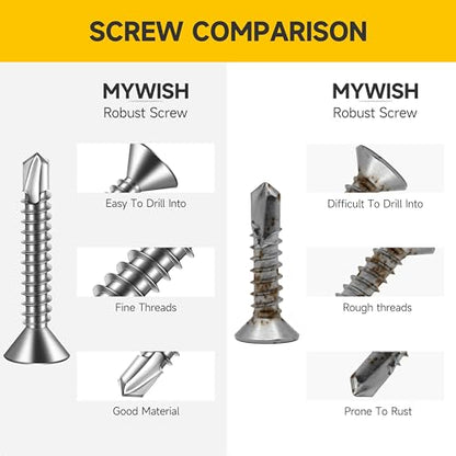 Mywish (150Pcs) #10 x 1-1/2" Self Tapping Screws, Stainless Steel Flat Head Sheet Metal Screws, Tek Self Drilling Mouting Screw for Metal Plastic Fast Tapping - size: #10 x 1-1/2"