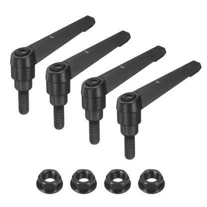 uxcell 4Pcs Adjustable Clamping Lever Handles, M8x20mm Zinc Alloy Male Thread Stud Knobs with Nuts Quick Release Bolt Rotating Screw Handles for Lathes Woodworking, Black - size: M8x20mm