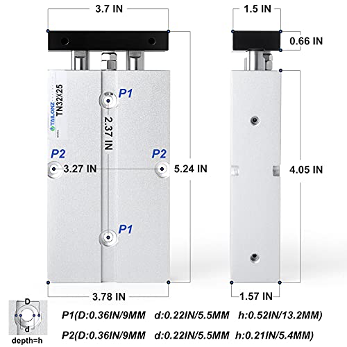 TAILONZ TN32-25 32mm x 25mm Double-Rod Cylinder - size: Bore:32mm Stroke:25MM