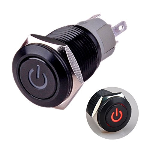 Latching Push Button Switch U16F5 1NO1NC SPDT ON/Off Black Shell with Red Power Symbol LED Suitable for 16mm 5/8" Mounting Hole (Red) - color: Red
