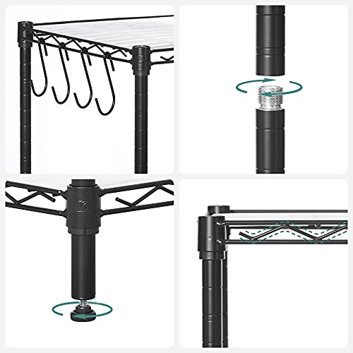 SONGMICS 6-Tier Storage Shelves, Adjustable Wire Shelving Unit, 8 Hooks - color: Ink Black, size: 6 Tiers (13.8"D x 35.4"W)