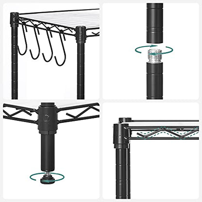 SONGMICS 6-Tier Storage Shelves, Adjustable Wire Shelving Unit, 8 Hooks - color: Ink Black, size: 6 Tiers (13.8"D x 35.4"W)
