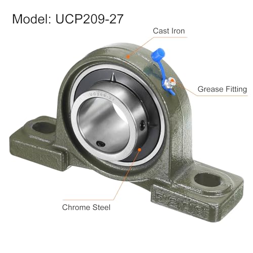 uxcell 2 Pcs UCP209-27 Pillow Block Bearings 1-11/16 inch Bore Self Alignment, Solid Cast Iron Base Mounted Chrome Steel Bearings - size: UCP209-27