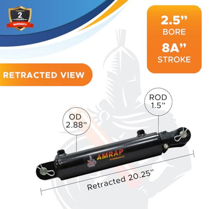 2.5x8A Hydraulic Cylinder - 2.5" Bore, 8 ASAE" Stroke - Double Acting Welded Clevis End Hydraulic Cylinder - SAE #8 Ports & 3500 Psi - size: 2.5x8A