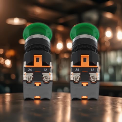Emergency Push Button Switch, Green Mushroom Head, for Home or Industrial Equipment, Operating Rooms, Distribution Boxes, NO NC, 22mm, Stay-Put (2 Pack) - size: 2 Green, style: Stay-put