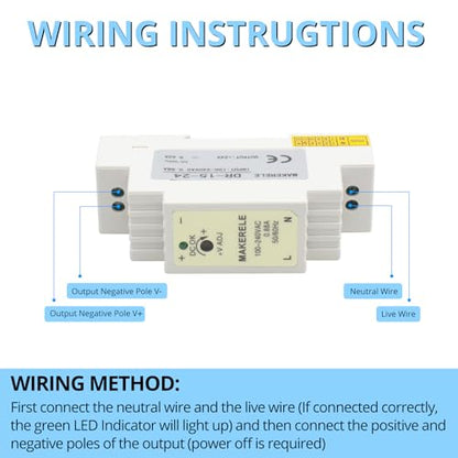 MAKERELE 15W 24V DR AC to DC Slim DIN Rail Power Supply - style: 15W-24V
