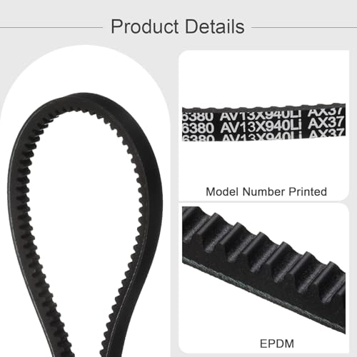 uxcell AX37 EPDM V-Belt, Raw Edge Cogged Industrial Rubber V Belt 1/2" Width x 37" Inside Circumference - size: AX37