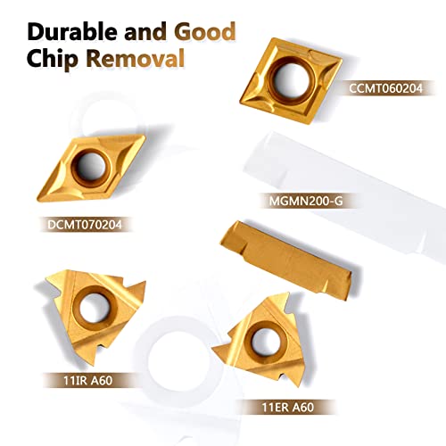Lathe Turning Holders Lathe Tools Threading Holder 21pcs - Metal Lathe Cutting Tools 7pcs 3/8" Boring Bars+14pcs Indexable Carbide Inserts Golden for Lathe Tools - color: 3/8" turning holder kits