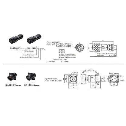 SZRMCC WEIPU SA12 9Pin Waterproof Connector 12mm Push Pull Solder Aviation Wire Connector Male Plug Female Socket for Automotive Industrial Electrical (9 Pin 3A) - size: 9 Pin 3A