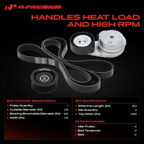 A-Premium Serpentine Drive Belt Kit with Tensioner & Idler Pulley