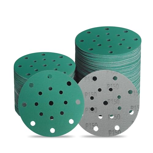 6 Inch 17 Hole 150 Grit Zirconia Alumina Hook & Loop Sanding Discs, Heavy-Duty Polyester Film Backing, Wet/Dry Anti-Clog for Random Orbital Sanders - Wood, Automotive, Metal - 50 Pack - color: 150 Grit, size: 6 Inch 17 Hole