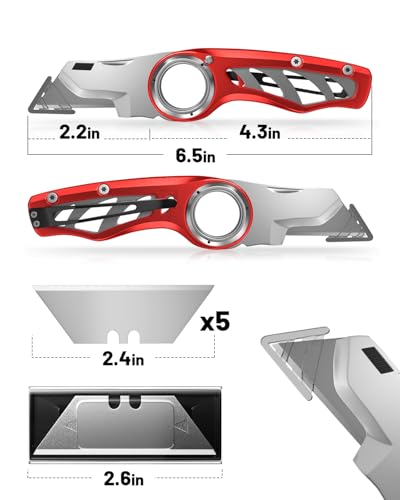 Folding Utility Knife Pocket Knife, Heavy-Duty Box Cutter with Anti Slip Finger Loop, Quick Change Blade Razor Knife, Box Cutters for Home, Office, Warehouse, Durable Razor Knife, Box Knife (Red) - color: Red