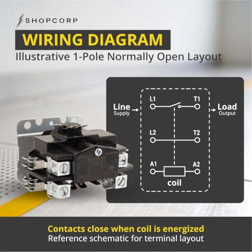 1 Pole 40 Amp AC Contactor, 24V Coil, UL Recognized, HVAC - style: 1 Pole 24V