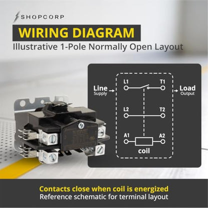 1 Pole 40 Amp AC Contactor, 24V Coil, UL Recognized, HVAC - style: 1 Pole 24V