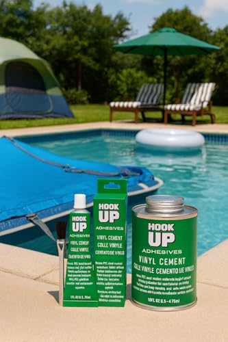 HOOK UP Vinyl Cement – Waterproof Pool Liner Repair Glue for Vinyl & PVC, Fast-Drying Flexible Contact Cement for Inflatables, Air Mattresses, Boats, Tarps, Hot Tubs & Pool Patch Repairs (16 oz) - size: 16 oz