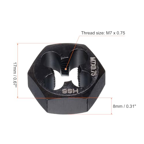 HARFINGTON Hex Threading Die M7 x 0.75 Metric Thread Right Hand High Speed Steel Rethreading Fixed Die Screw Cutting Tapping Repair Tool - size: M7 x 0.75