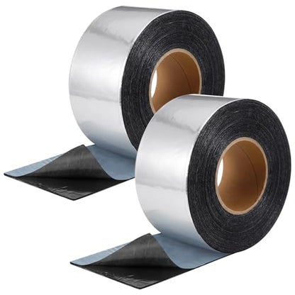 2 Pcs 50 Mil Heavy Duty Aluminum Foil Rubber Tape, Waterproof, for Sealing Roof Flashing, and Repairs in Punctures in Trailers, Truck Bodies, Containers, RVs and Campers (4" X 50') - size: 4" X 50'