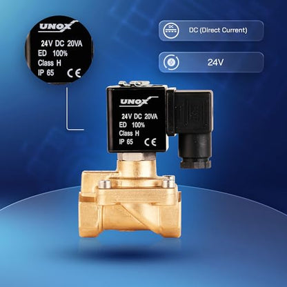 UNOX 1/2" NPT Solenoid Valve 24V DC, Brass Control Valve Normally Closed - 7-232 PSI Multi-Purpose Reliable Control Valve for Water, Air, and Gas - Solenoid Valves - size: 0.5 Inch, style: 24V DC
