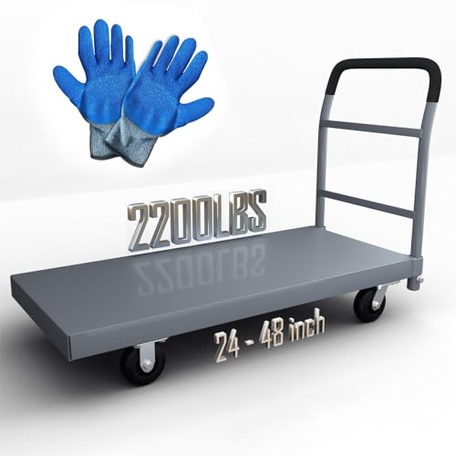 Heavy Duty Flatbed Cart, 2200LB Foldable Platform Truck Industrial Grade Weight Capacity, 48''L*24''W Platform Cart, Steel Hand Push Dolly Cart for Garden, Warehouse＆Yard - size: 48*24