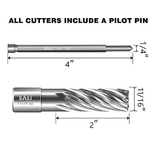 SALI Annular Cutter Diameter 11/16 Inch with Weldon Shank 3/4" (with 2 Flats) Cutting Depth 2" Mag Drill Bit for Magnetic Drill Press HSS Fully Ground Drill with One 1/4"*4" Pilot Pin - size: 11/16"*2"