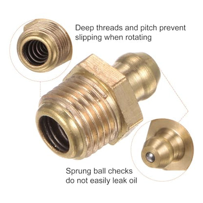 HARFINGTON 15pcs Brass Straight Grease Fitting M10x1mm Metric Thread Hydraulic Grease Nipple Accessories for Car - size: M10x1