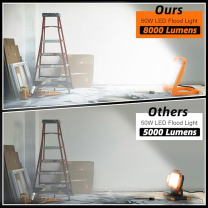 No Burn Risk 50W LED Work Light 2-Pack,8,000LM 5000K Daylight - color: Orange