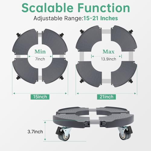 W B D WEIBIDA Round Dolly with Wheels Heavy Duty, Adjustable Pot Dolly 16-20 Inch, Large Plant Mover Indoor Outdoor, Muti Functional Rolling Dolly Cart for Trash Can, Keg, Drum, Barrel - color: Gray