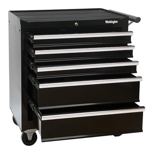 Workington Professional Industrial Rolling Metal Tool Chest with 5 Drawers, 26" 5-Drawer Tool Chest Cabinet with Ball Bearing Drawer Slides, Steel Tool Storage Box Organizer 4102 Black